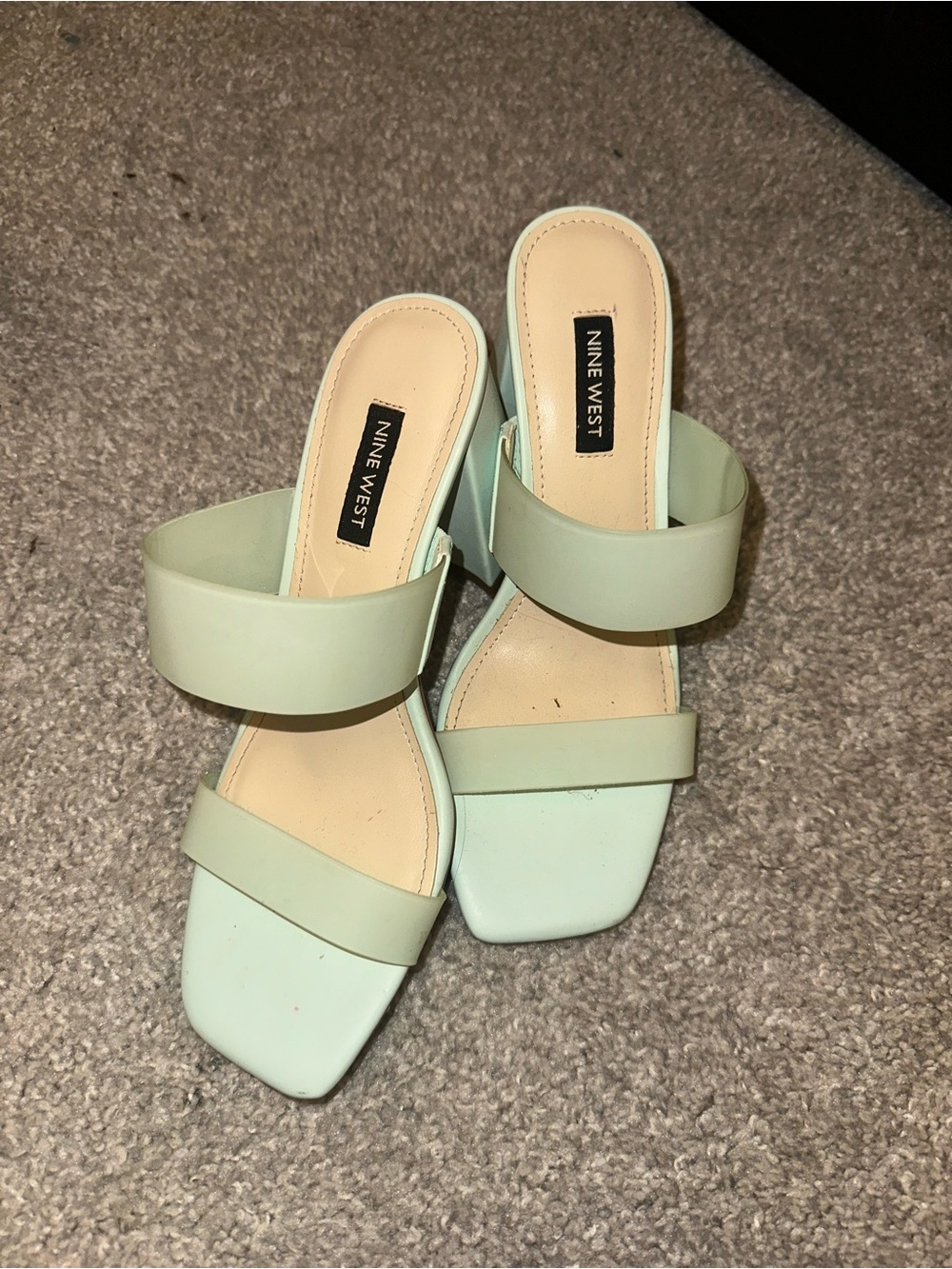 Nine West Mint Green Double-Strap Slide Mules